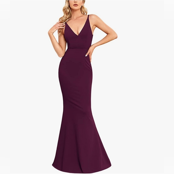 BUPT Womens V Neck Dress Sleeveless Elegant Bodycon Mermaid Long Maxi Dress - Picture 7 of 9